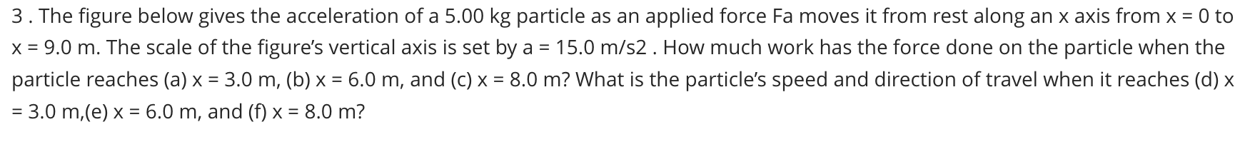 3 The Figure Below Gives The Acceleration Of A 5 00 Kg Particle As An Applied Force Fa Moves It From Rest Along An X Ax 1