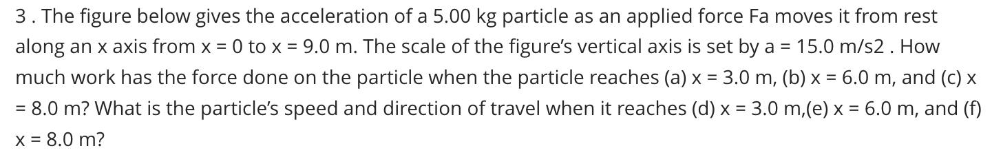 3 The Figure Below Gives The Acceleration Of A 5 00 Kg Particle As An Applied Force Fa Moves It From Rest Along An X Ax 1