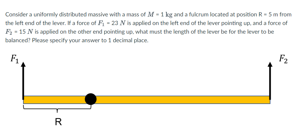 Consider A Uniformly Distributed Massive With A Mass Of M 1 Kg And A Fulcrum Located At Position R 5 M From The Left 1