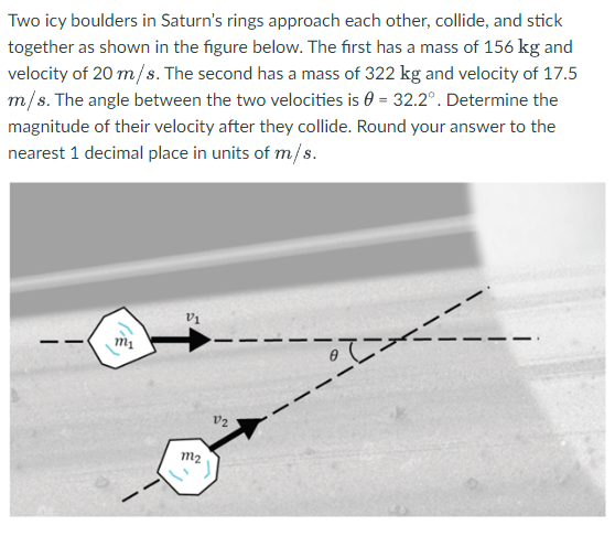 Two Icy Boulders In Saturn S Rings Approach Each Other Collide And Stick Together As Shown In The Figure Below The Fi 1