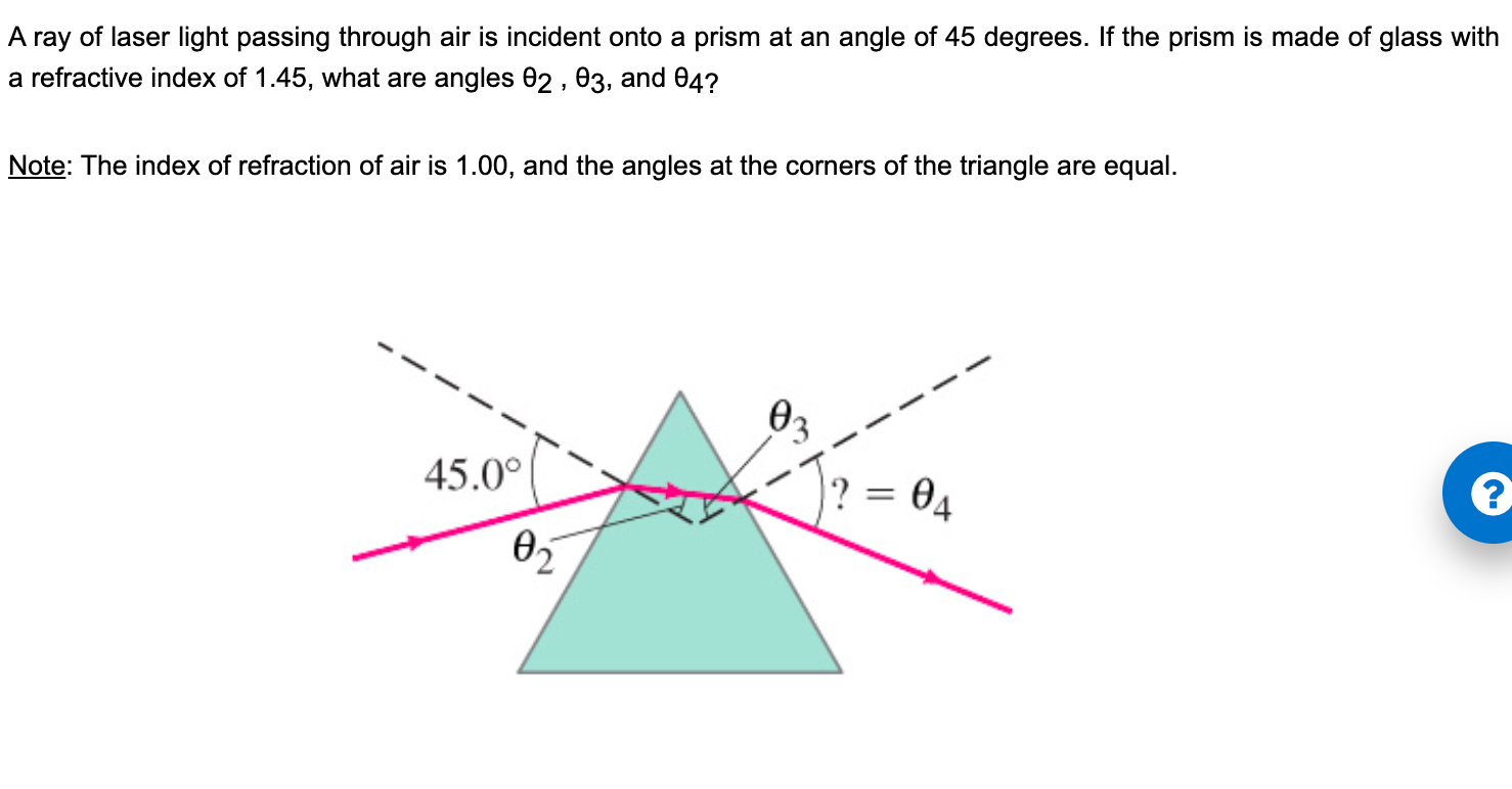 A Ray Of Laser Light Passing Through Air Is Incident Onto A Prism At An Angle Of 45 Degrees If The Prism Is Made Of Gla 1