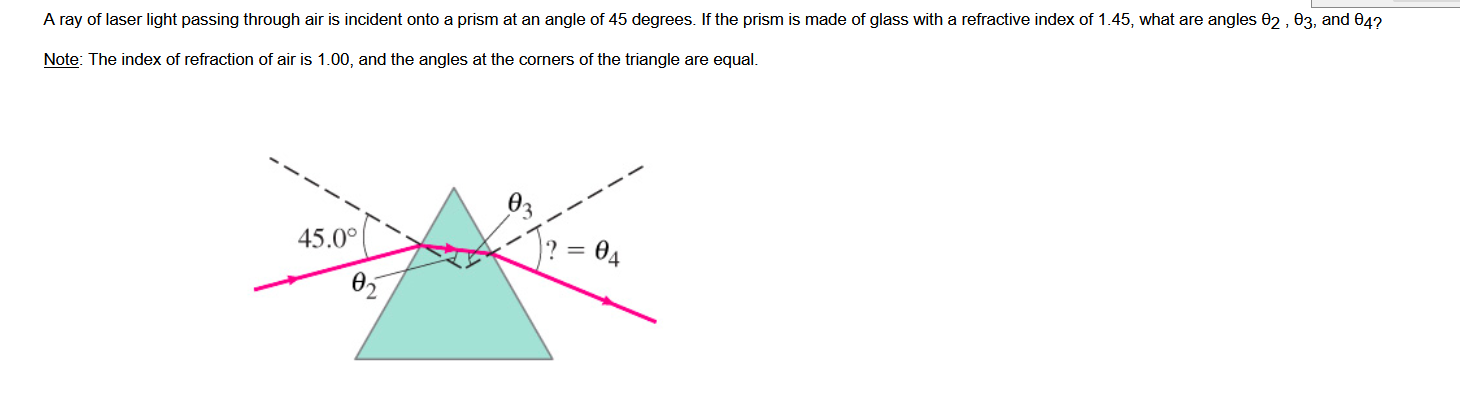 A Ray Of Laser Light Passing Through Air Is Incident Onto A Prism At An Angle Of 45 Degrees If The Prism Is Made Of Gla 1