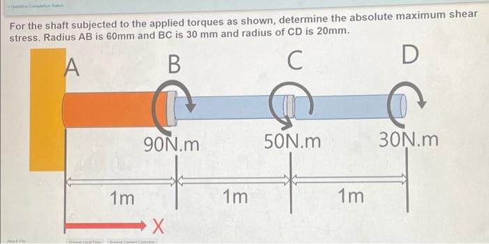 For The Shaft Subjected To The Applied Torques As Shown Determine The Absolute Maximum Shear Stress Radius Ab Is 60mm 1