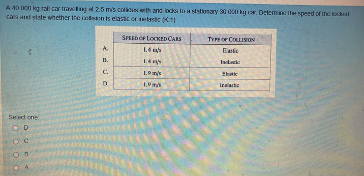 A 40 000 Kg Rail Car Travelling At 2 5 M S Collides With And Locks To A Stationary 30 000 Kg Car Determine The Speed Of 1