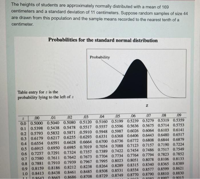 The Heights Of Students Are Approximately Normally Distributed With A Mean Of 169 Centimeters And A Standard Deviation O 1