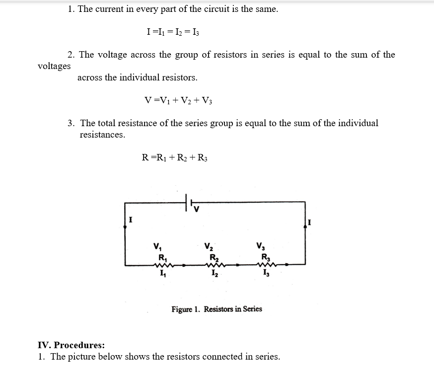 1 The Current In Every Part Of The Circuit Is The Same I I I 13 2 The Voltage Across The Group Of Resistors In 1