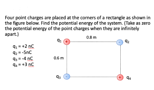 Four Point Charges Are Placed At The Corners Of A Rectangle As Shown In The Figure Below Find The Potential Energy Of T 1