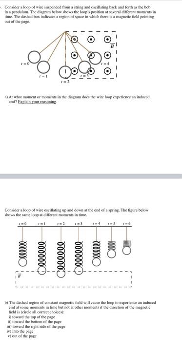 S Consider A Loop Of Wire Suspended From A String And Oscillating Back And Forth As The Bob In A Pendulum The Diagram 1
