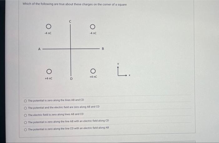 Which Of The Following Are True About These Charges On The Corner Of A Square C O O 4 Nc 4 Nc O O L 4 Nc 4 Nc O Th 1
