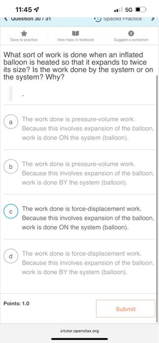 11 45 Question 30 31 Save To Praction View Topic In Textbook Suggest A Conection What Sort Of Work Is Done When An Infla 1