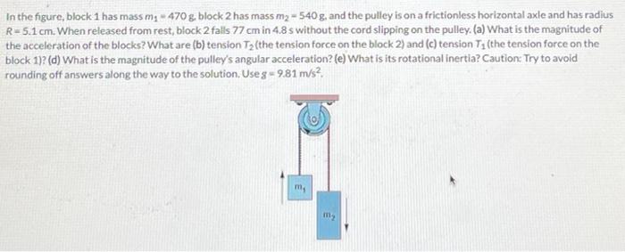In The Figure Block 1 Has Mass M 470 G Block 2 Has Mass M 540 G And The Pulley Is On A Frictionless Horizontal 1