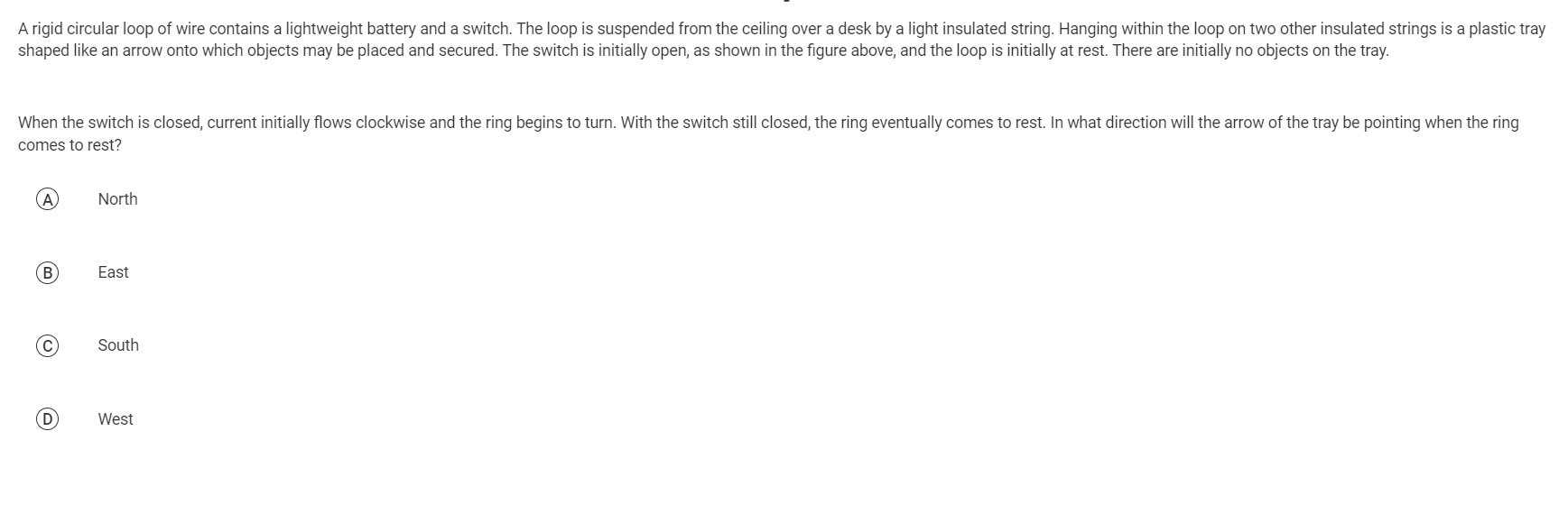 A Rigid Circular Loop Of Wire Contains A Lightweight Battery And A Switch The Loop Is Suspended From The Ceiling Over A 1