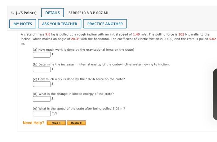 4 5 Points Details Serpse10 8 3 P 007 Mi My Notes Ask Your Teacher Practice Another A Crate Of Mass 9 6 Kg Is Pull 1