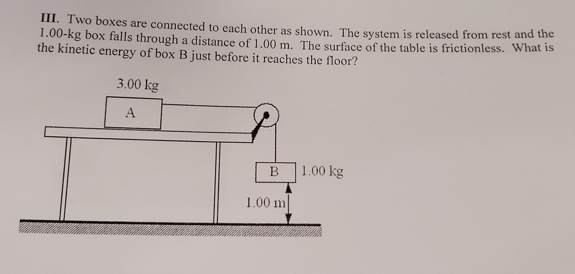 Iii Two Boxes Are Connected To Each Other As Shown The System Is Released From Rest And The 1 00 Kg Box Falls Through 1