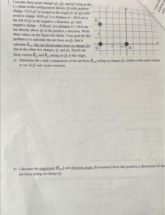 1 Consider Three Point Charges Q Q2 And Qs Lying In The X Y Plane In The Configuration Shown Qwith Positive 4 10x S 1