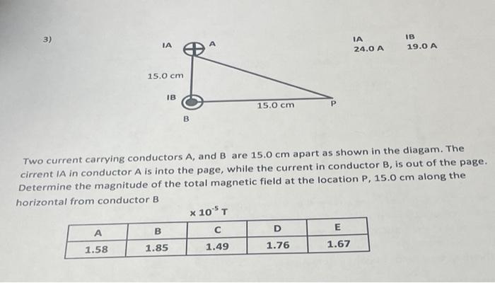 Ia 24 0 A Ib 19 0 A 15 0 Cm B Two Current Carrying Conductors A And B Are 15 0 Cm Apart As Shown In The Diagam The Cir 1