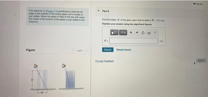 The Observer In Eigure 1 Is Positioned So That The Far Edge Of The Bottom Of The Empty Glass Not To Scale Is Just Vi 1