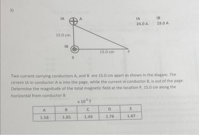 3 Ia Ib 24 0 A 19 0 A 15 0 Cm B Two Current Carrying Conductors A And B Are 15 0 Cm Apart As Shown In The Diagam The 1