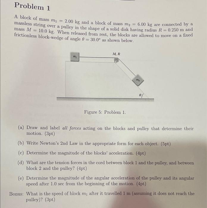 Problem 1 2 00 Kg And A Block Of Mass M 6 00 Kg Are Connected By A A Block Of Mass M Massless String Over A Pulley 1