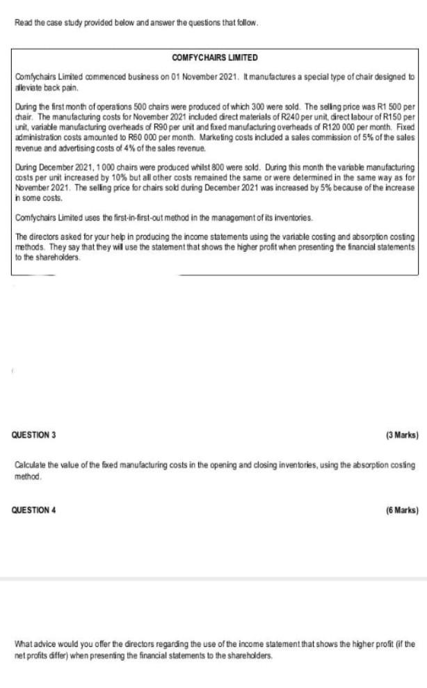 Read The Case Study Provided Below And Answer The Questions That Follow Comfychairs Limited Comfychairs Limited Commence 1