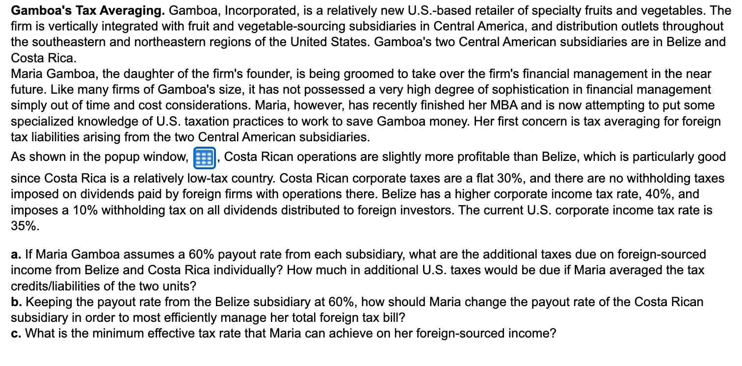 Gamboa S Tax Averaging Gamboa Incorporated Is A Relatively New U S Based Retailer Of Specialty Fruits And Vegetables 1