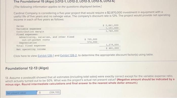 The Foundational 15 Algo L012 1 Lo12 2 L012 3 L012 5 L012 6 The Following Information Applies To The Questions 1