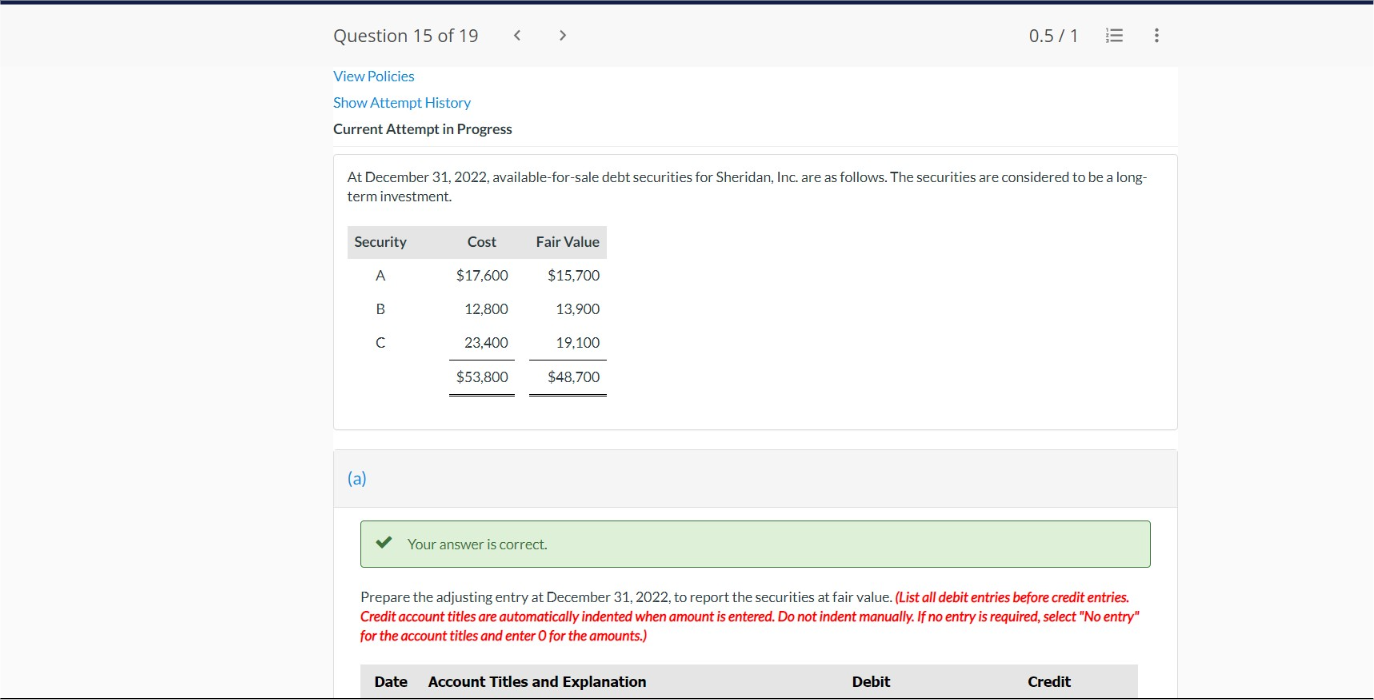 Question 15 Of 19 0 5 1 View Policies Show Attempt History Current Attempt In Progress At December 31 2022 Avail 1
