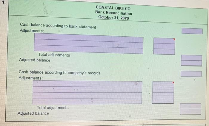 The Cash Account For Coastal Bike Co At October 1 2099 Indicated A Balance Of 5 140 During October The Total Cash 2