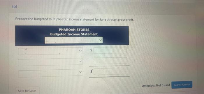 Harga Stores B Prepare The Budgeted Multiple Step Income Statement For June Through Gross Proht Pharoah Stores Budg 6