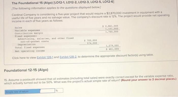 The Foundational 15 Algo L012 1 Lo12 2 L012 3 Lo12 5 L012 6 The Following Information Applies To The Questions 1