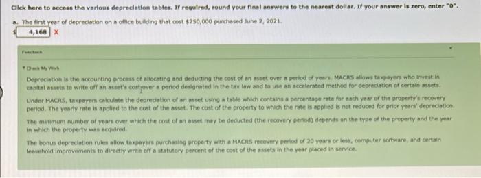 Click Here To Access The Various Depreciation Tables If Required Round Your Final Answers To The Nearest Dollar If Yo 1