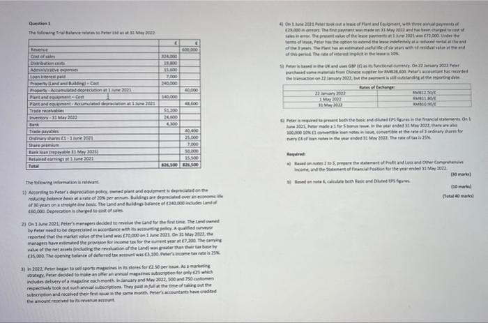 Question 1 The Following Trial Balance Relates To Peter Ltd As At 31 May 2022 Revenue Cost Of Sales Distribution Costs A 3