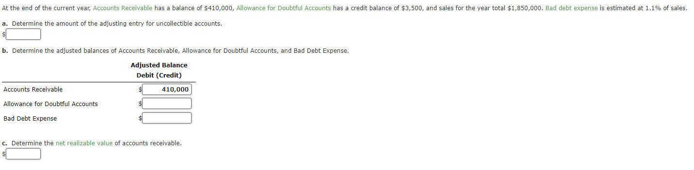 At The End Of The Current Year Accounts Receivable Has A Balance Of 410 000 Allowance For Doubtful Accounts Has A Cre 1