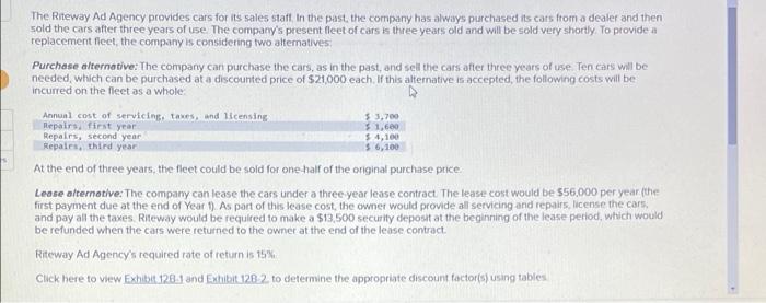 The Riteway Ad Agency Provides Cars For Its Sales Statt In The Past The Company Has Always Purchased Its Cats From A De 1