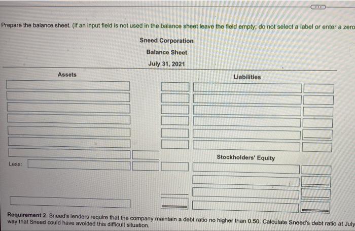 Sneed Corporation Adjusted Trial Balance July 31 2021 Account Debit Credit Cash 16 000 18 800 2 000 2 100 36 000 Acco 4