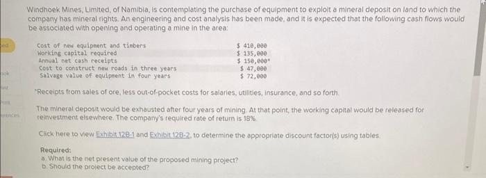 Windhoek Mines Limited Of Namibia Is Contemplating The Purchase Of Equipment To Exploit A Mineral Deposit On Land To 1