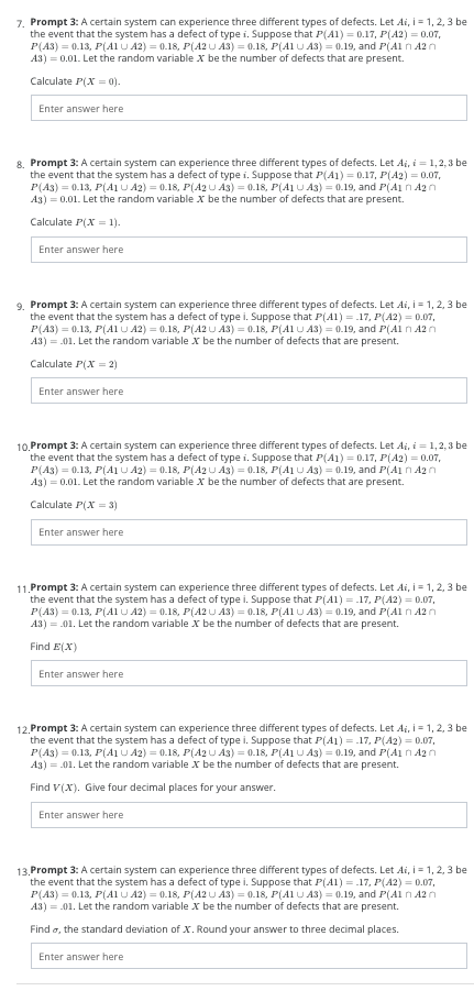 7 Prompt 3 A Certain System Can Experience Three Different Types Of Defects Let Ai I 1 2 3 Be The Event That The 1