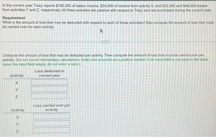 In The Current Year Tracy Reports 190 000 Of Salary Income 34 000 Of Income From Activity X And 32 000 And 48 000 1