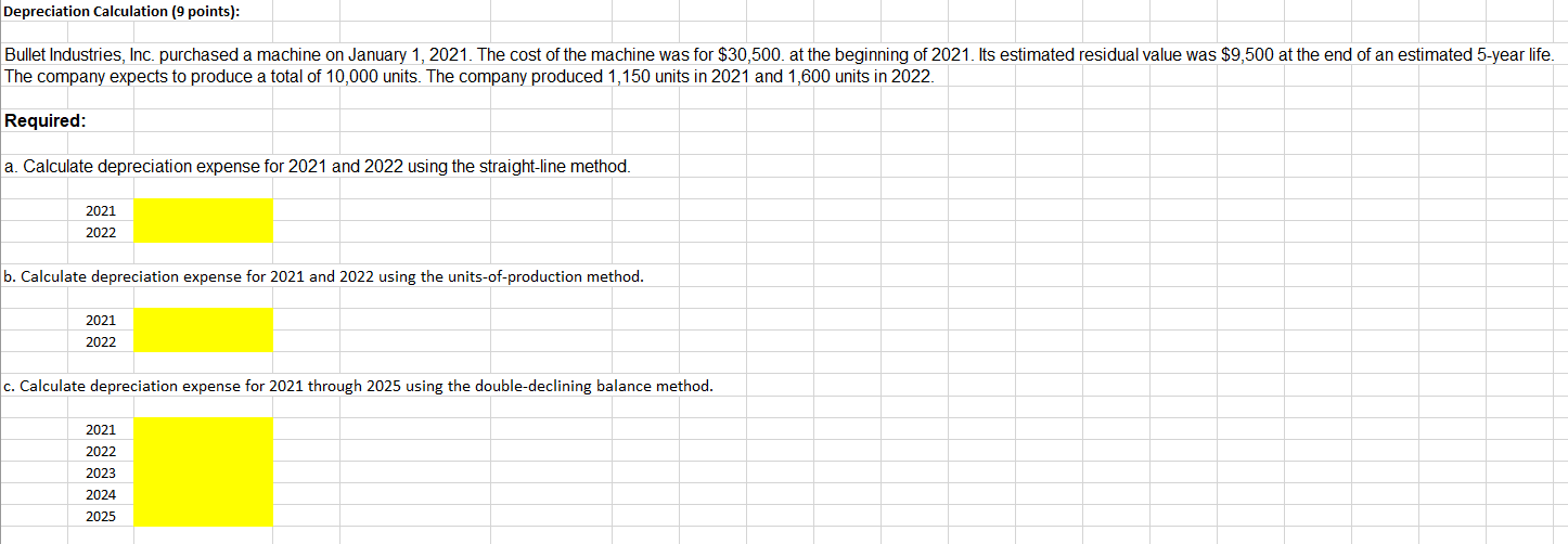 Depreciation Calculation 9 Points Bullet Industries Inc Purchased A Machine On January 1 2021 The Cost Of The Mac 1