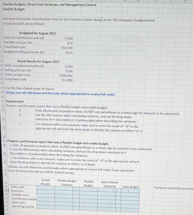 Flexible Budgets Direct Cost Variances And Management Control Flexible Budget 2 Sweeney Enterprises Manufactures Tires 1