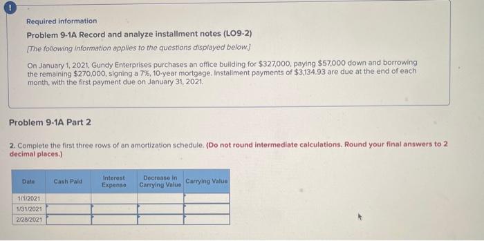 Required Information Problem 9 1a Record And Analyze Installment Notes Lo9 2 The Following Information Applies To The 2