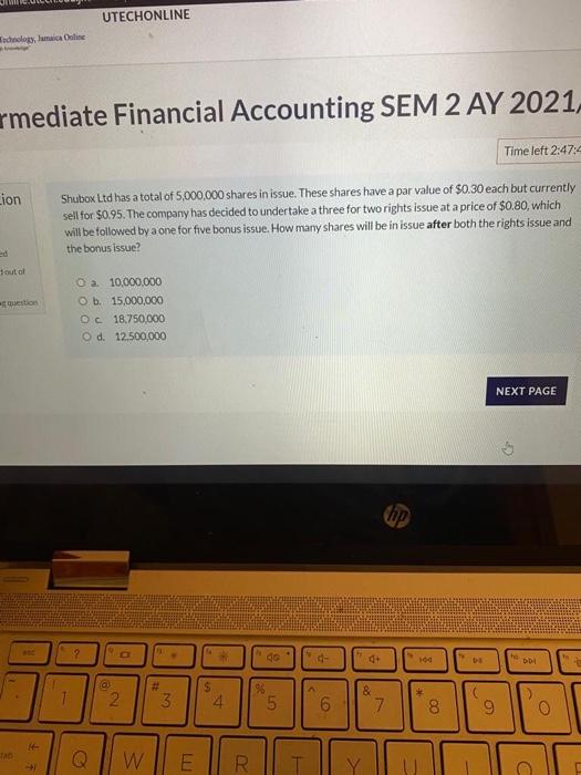 Utechonline Dolos Lumice Online Rmediate Financial Accounting Sem 2 Ay 2021 Time Left 2 47 Lion Shubox Ltd Has A Tota 1