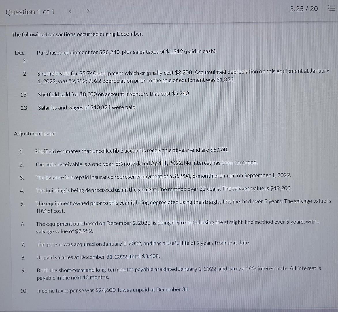 Prepare An Adjusted Trial Balance At December 31 2022 Using The Numbers Below Prepare An Income Statement Using The N 3