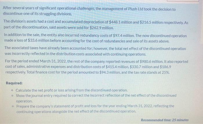 After Several Years Of Significant Operational Challenges The Management Of Plush Ltd Took The Decision To Discontinue 1