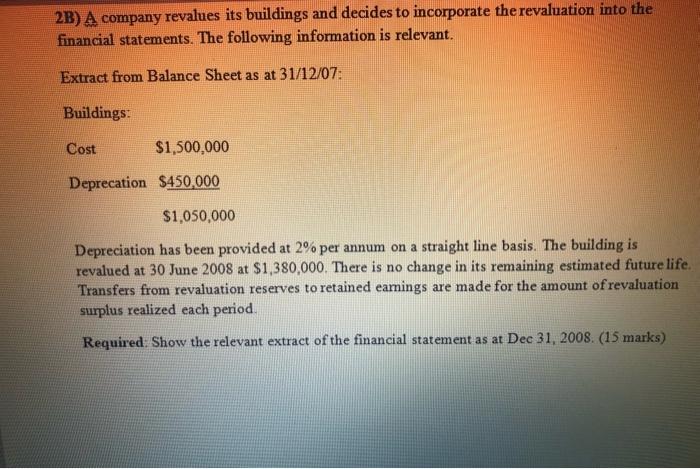 2b A Company Revalues Its Buildings And Decides To Incorporate The Revaluation Into The Financial Statements The Follo 1