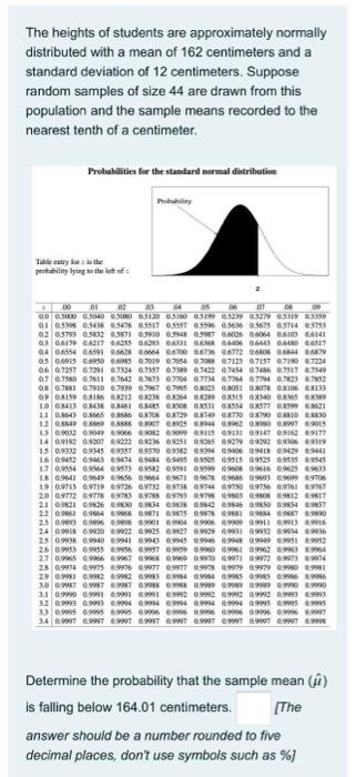 The Heights Of Students Are Approximately Normally Distributed With A Mean Of 162 Centimeters And A Standard Deviation O 1