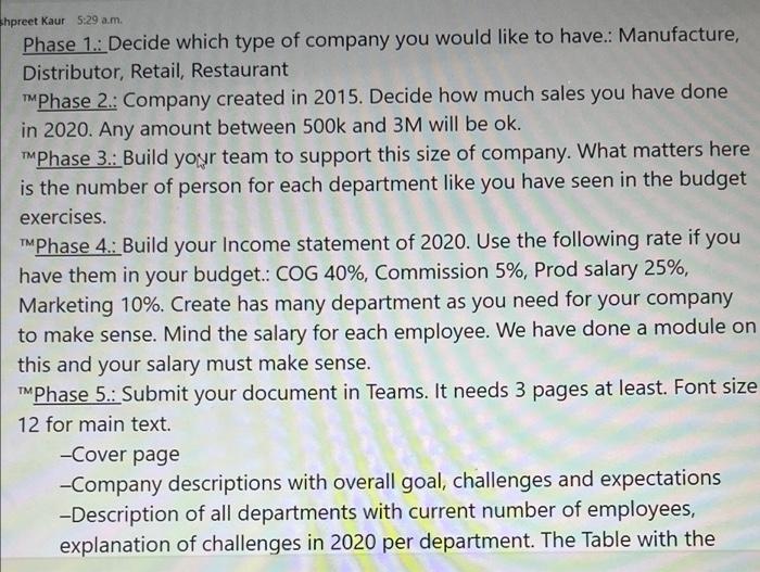 Shpreet Kaur 5 29 Am Tm Tm Phase 1 Decide Which Type Of Company You Would Like To Have Manufacture Distributor Reta 2