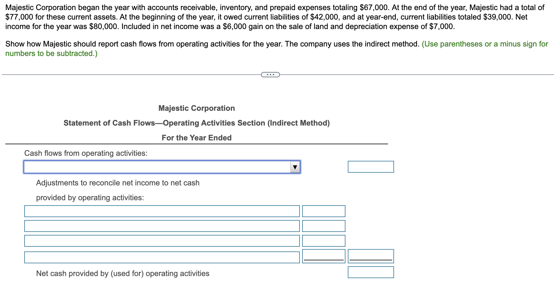 Majestic Corporation Began The Year With Accounts Receivable Inventory And Prepaid Expenses Totaling 67 000 At The E 1