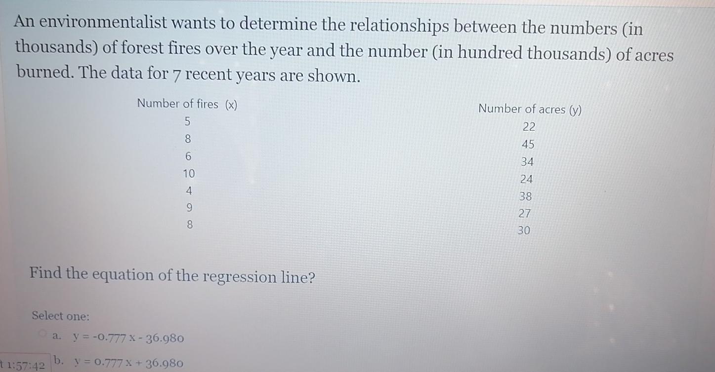 An Environmentalist Wants To Determine The Relationships Between The Numbers In Thousands Of Forest Fires Over The Yea 1