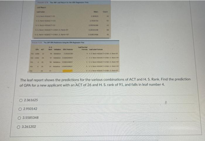 Thes Health M The Leaf Report Shows The Predictions For The Various Combinations Of Act And H S Rank Find The Pre 1